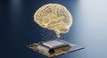 Neural network intelligence concept linking luminous brain structure with microchip processor technology. Royalty Free Stock Photo