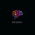 Neural network logo. Human brain emblem. Artificial intelligence icon. Creative thinking vector illustration. Isolated