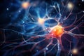 Neural network macro view, nerve cell with dendrites, neuron close-up Royalty Free Stock Photo