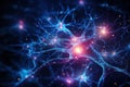 Neural network macro view, nerve cells with dendrites inside organism. Concept of neuron, nervous system, synapse, research,