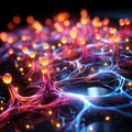 Neural network, neon colors, abstract square background. AI generative Royalty Free Stock Photo