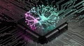 Neural Network on a Processor Chip Representing Artificial Intelligence Technology Royalty Free Stock Photo