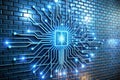Neural Network Representation of AI with Binary Code and Data Transmission Royalty Free Stock Photo