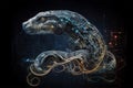 Neural network of a snake brain with data and artificial intelligence circuit board in the head of a serpent reptile Royalty Free Stock Photo