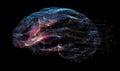 Neural network visualization, abstract brain structure, glowing connections, dark background Royalty Free Stock Photo