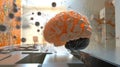 Neural network visualization: artistic depiction of a brain with digital synapses