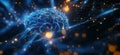 Neural Network Visualization with Glowing Brain and Dynamic Connections Representing Intelligence and Data Processing Royalty Free Stock Photo