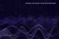 Neural network wave background with flowing particle surfaces and smooth dynamic lines. Vector abstract futuristic digital Royalty Free Stock Photo
