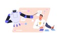 Neural networks concept. Machine learning. Artificial intelligence teacher explain data. AI robot help man to study