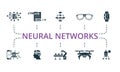 Neural Networks icon set. Monochrome simple Neural Networks icon collection. Big Data, Pattern, Algorithm, Smart Glasses