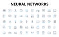 Neural networks linear icons set. Perceptron, Backpropagation, Deep learning, Artificial intelligence, Convolutional