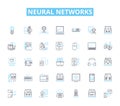 Neural networks linear icons set. Perceptron, Backpropagation, Deep learning, Artificial intelligence, Convolutional