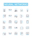 Neural networks vector line icons set. Neurons, Networks, Learning, AI, Weights, Synapses, Deep illustration outline