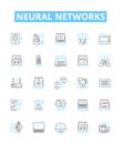 Neural networks vector line icons set. Neurons, Networks, Learning, AI, Weights, Synapses, Deep illustration outline