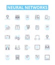 Neural networks vector line icons set. Neurons, Networks, Learning, AI, Weights, Synapses, Deep illustration outline