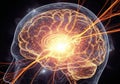 Neural pathway activation intense brain energy burst sparking cognitive processing digital art concept Royalty Free Stock Photo
