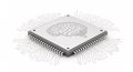Neural processor chip with a human brain illustration for sophisticated artificial intelligence technology. Royalty Free Stock Photo