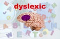 Neural Signature in human brain for Dyslexia, Disruption of Posterior Reading System on blue background, concept of dyslexia