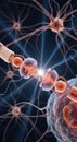 Neural synapse transmission, nerve cell communication, electrochemical signal transfer, brain network activity Royalty Free Stock Photo