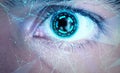 Neuralink Technology Concept Background with Latest Plexus Points Connecting Eye With Brain. Modern Tech backdrop