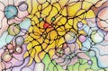 Neuro art graphic concept yellow abstract bird, colorful bubbles and circles.