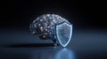 Neuro-data Privacy Concept Features a Shield Icon Made of Binary Code Protecting a Digital Brain Model in 3D Royalty Free Stock Photo