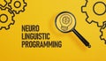 Neuro linguistic programming concept banner with magnifying glass and brain lightbulb Royalty Free Stock Photo
