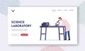 Neurobiology, Chemical Laboratory Research Landing Page Template. Male Scientist Character Working in Lab with Equipment