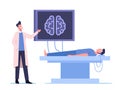 Neurobiology Medicine, Brain Mri. Doctor and Patient Characters in Hospital on Medical Examination with Computer Monitor