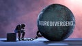 Neurodivergence and an alienated suffering human. A metaphor showing Neurodivergence as a huge prisoner's ball bringing Royalty Free Stock Photo