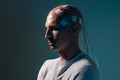 Neurointerface, brain - computer communication. Cyber punk concept