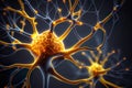 Neurological brain stem cells, firing neurons on blue background, nervous system illustration.