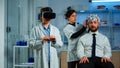 Neurological scientist using medical inovation in lab wearing VR glasses Royalty Free Stock Photo