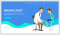 Neurologist examining boy for diagnosis in hospital room landing page template, clinic for children