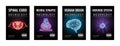 Neurology banners collection of four vertical compositions with editable text and glowing neon molecular brain images vector