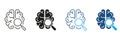 Neurology Science Exploration Black and Color Symbol Collection. Brain with Magnifier Silhouette and Line Icons Set