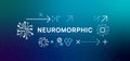 Neuromorphic computing concept on blue gradient background icons show brain like circuit and microchip representing hardware Royalty Free Stock Photo