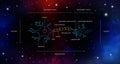 Neuron anatomy. Axons, dendrites, cell body, myelin and synaptic cleft. Neuroscience infographic on space background. Neurobiology