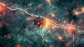 Microscopic image of a neuron firing with synapses in the brain