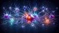 Neuron cell, 3D illustration. Neuron cell with neurons activity. Neuron cell close-up. Royalty Free Stock Photo
