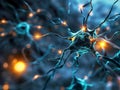 Neuron cell, 3D illustration. Neuron cell with neurons activity. Neuron cell close-up. Neuron cell. Neuron cell. Neuron cell. Royalty Free Stock Photo