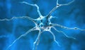 3D Render of a Neuron Cell with Dendrites and Axon on Blue Background Royalty Free Stock Photo