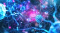 Neuron cells on abstract backdrop depict neural connections in human brain with glowing synapses. Ai Generated
