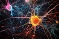 Neuron cells on abstract background, neural connections in the human brain, glowing synapses in nervous system. Created