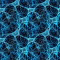 Neuron cells with blue glowing link knots in dark space. AI generative illustration