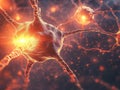 Neuron cells sending signals in human brain, neural network communicating
