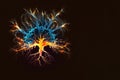 Neuron explosion. Brain neurons in the head. Brain blast, Concept art of a human brain exploding with knowledge and creativity