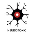A neuron like icon in vector, with a central red nucleus symbolizing neurotoxicity and damage, with an editable stroke Royalty Free Stock Photo
