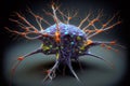 Neuron macro view, model of nerve cell with dendrites, illustration, generative AI