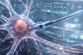 Neuron Nano-Interface Macro, AI Neurotechnology Data Visualization in Sterile Laboratory Concept Royalty Free Stock Photo